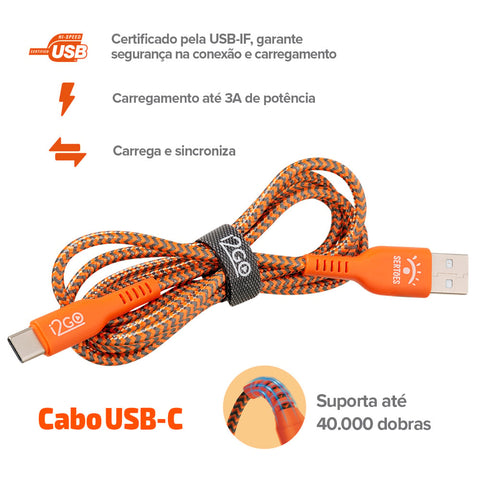 Cabo USB-A para USB-C 1,2m trançado i2GO