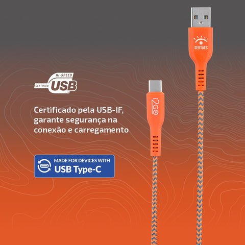Cabo USB-A para USB-C 1,2m trançado i2GO