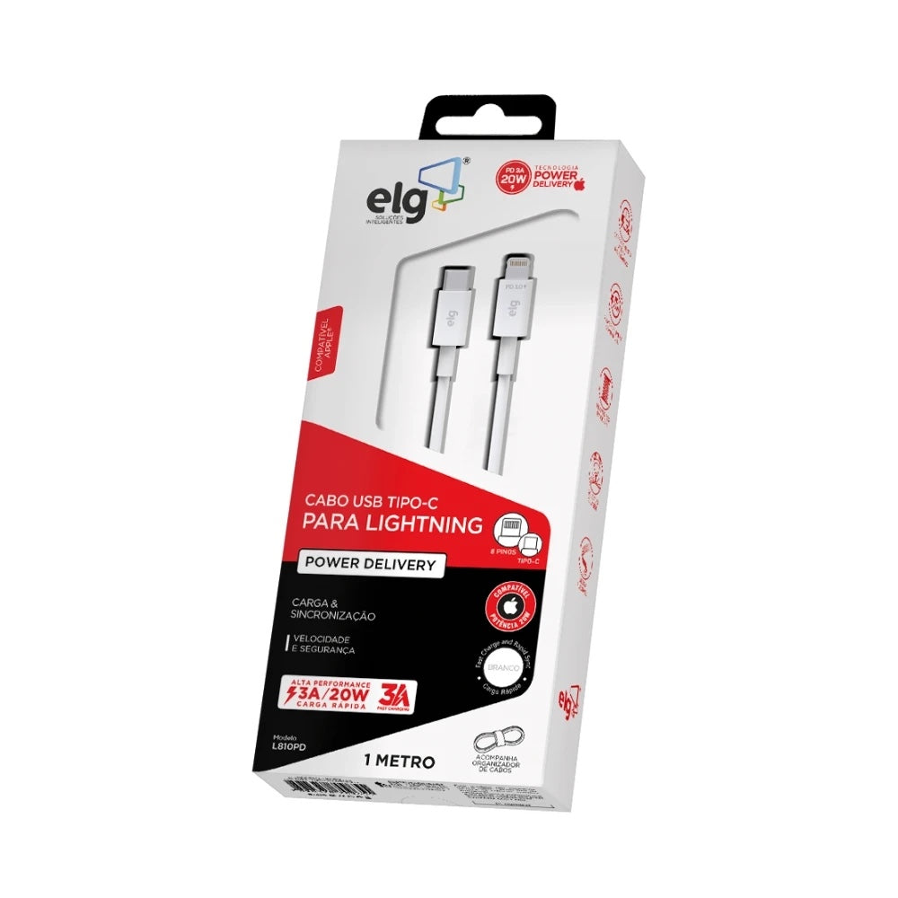 Cabo USB-C para Lightning ELG L810PD 1m — embalagem frente