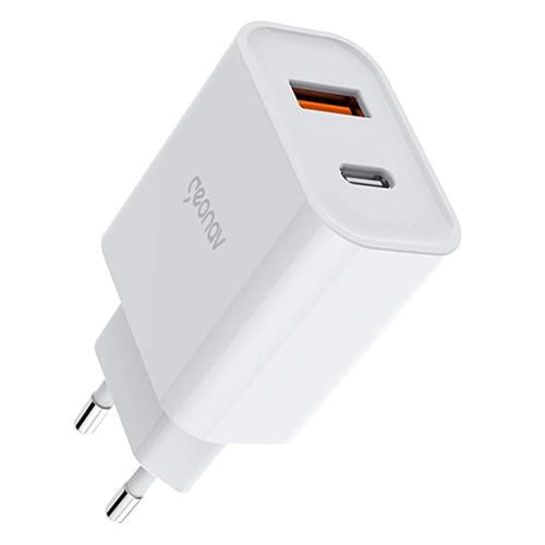 Carregador de parede Geonav 20W com saída USB-C Power Delivery e USB-A branco